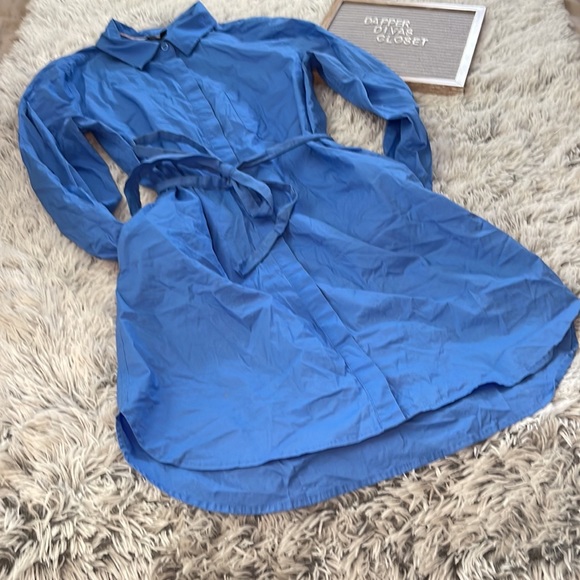 Blue Shirt Dress with Belt and Pockets - Picture 2 of 4
